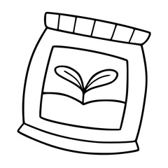 Fertilizer Bag with Plant Symbol Outline Drawing