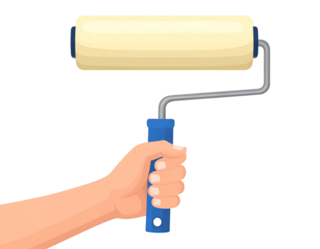 Hand holding a paint roller isolated on a transparent background  