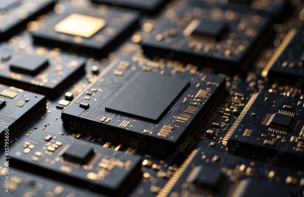 Aufkleber a close-up view of a computer motherboard with integrated circuits and electronic components