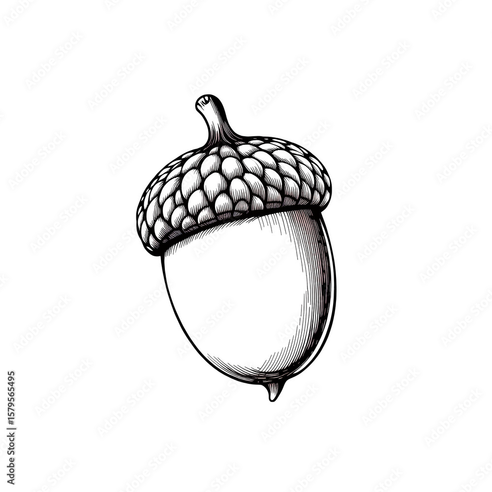 Poster a dimly lit acorn with intricate details and creating a stark contrast effect on transparent backgro