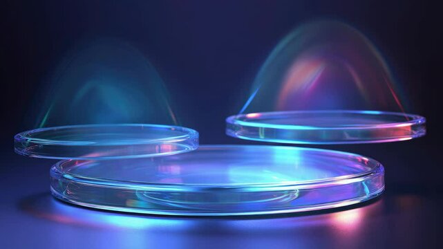 Three clear glass plates with a blue background. The plates are in a row
