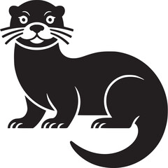 Illustration of a black otter with white eyes and whiskers on a white background in a cartoon style on transparent background