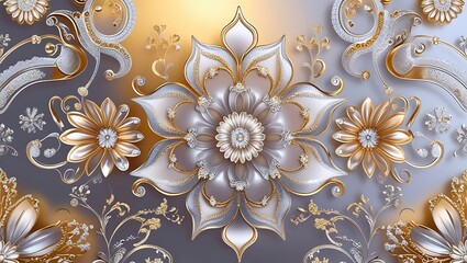 Elegant Mandala or Floral Patterns in Gold and Silver