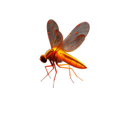 A golden insect with translucent wings and red spots against space on transparent background