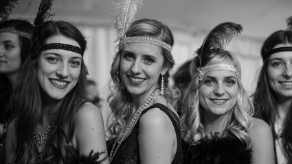 Obraz premium Group of women at a 1920s themed party, feeling glamorous and festive