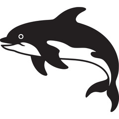 A black and white illustration of a dolphin leaping out of the water on a white background image art on transparent background