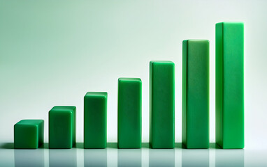 Green 3D Bar Chart Showing Business Growth and Success &ndash; Financial Data Visualization on Gradient Background