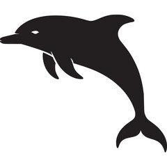 Fototapeta premium A black silhouette of a dolphin jumping with a white background in a simple graphic design style on transparent background