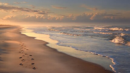 Fototapeta premium Sunrise beach footprints