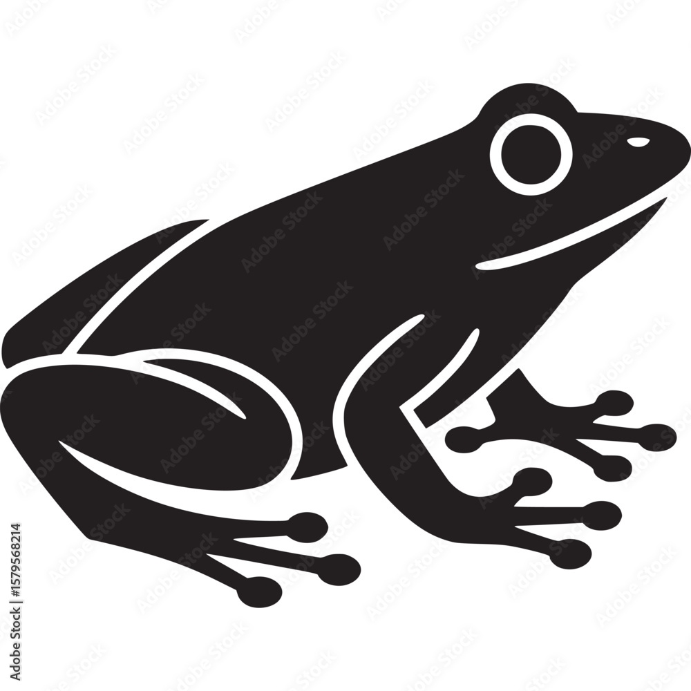 Poster a simple black silhouette of a frog with visible toes and a white background in a minimalistic style