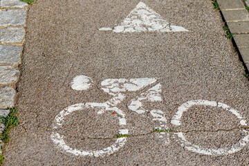 German Bike Lane Symbol and Arrow on Asphalt