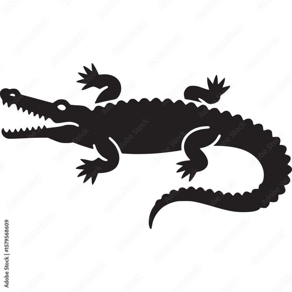 Aufkleber a black silhouette of an alligator with its mouth open against a light gray background image view on