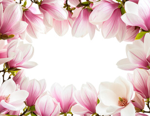 Fototapeta premium Magnolia flowers, pink and white color palette, PNG transparent background, PNG file