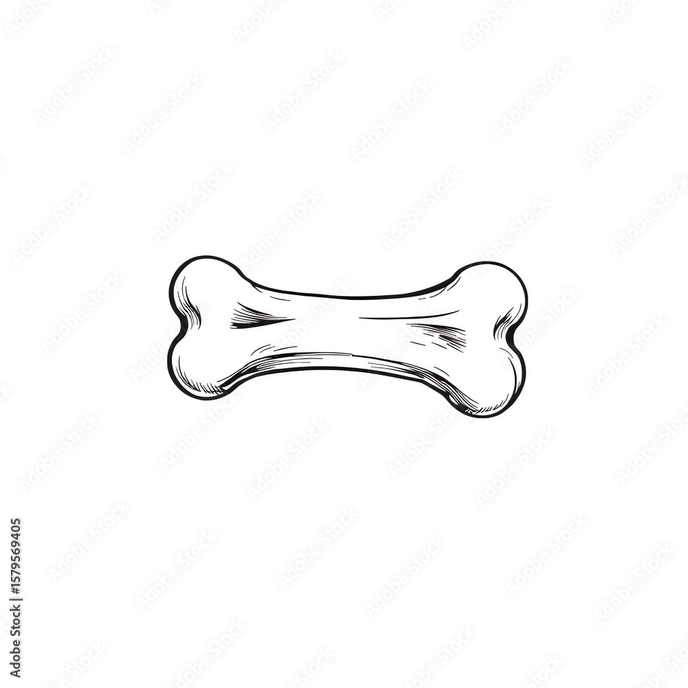 Poster illustration of a dog bone with rough edges and shading on a completely space on transparent backgro