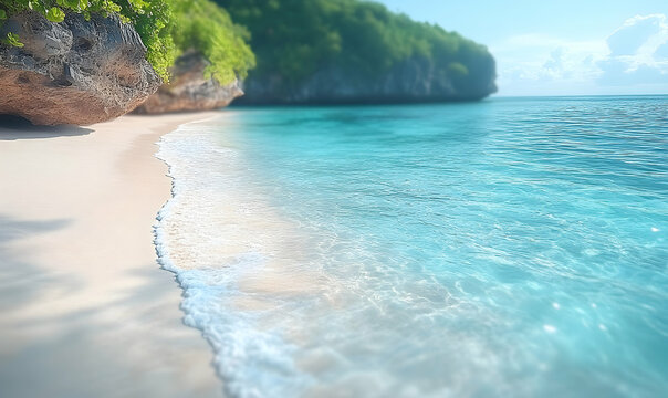 Serene turquoise waters meet the white sand beach, framed by lus