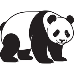 A stylized black and white panda bear standing with a gentle expression on a white background image on transparent background