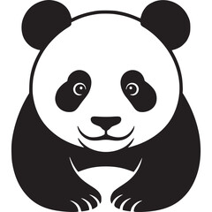 Fototapeta premium Illustration of a panda bear with a white face and black ears and body sitting and smiling on white background on transparent background