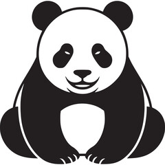 Illustration of a panda bear sitting with a smile in black and white on a white background art on transparent background