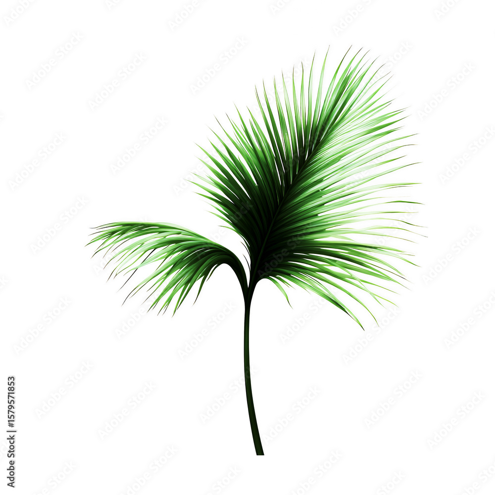 Poster a single palm frond with a stem isolated against in a studio setting on transparent background