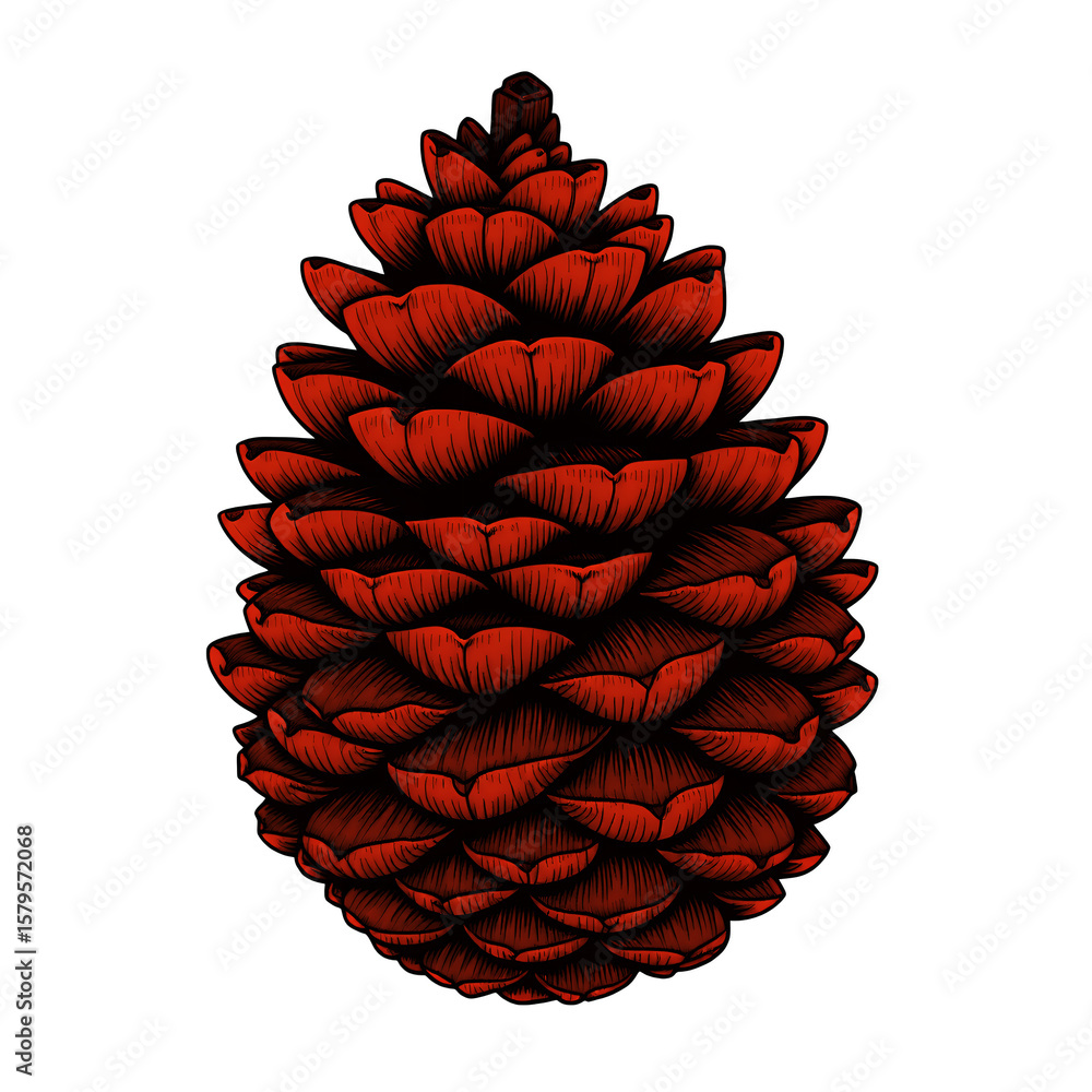 Poster a vivid red pinecone centered against a stark showcasing intricate details and texture on transparen