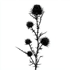 A vintage handdrawn illustration of a field floral plant with thorns is presented in a modern style, isolated on a white background for clarity