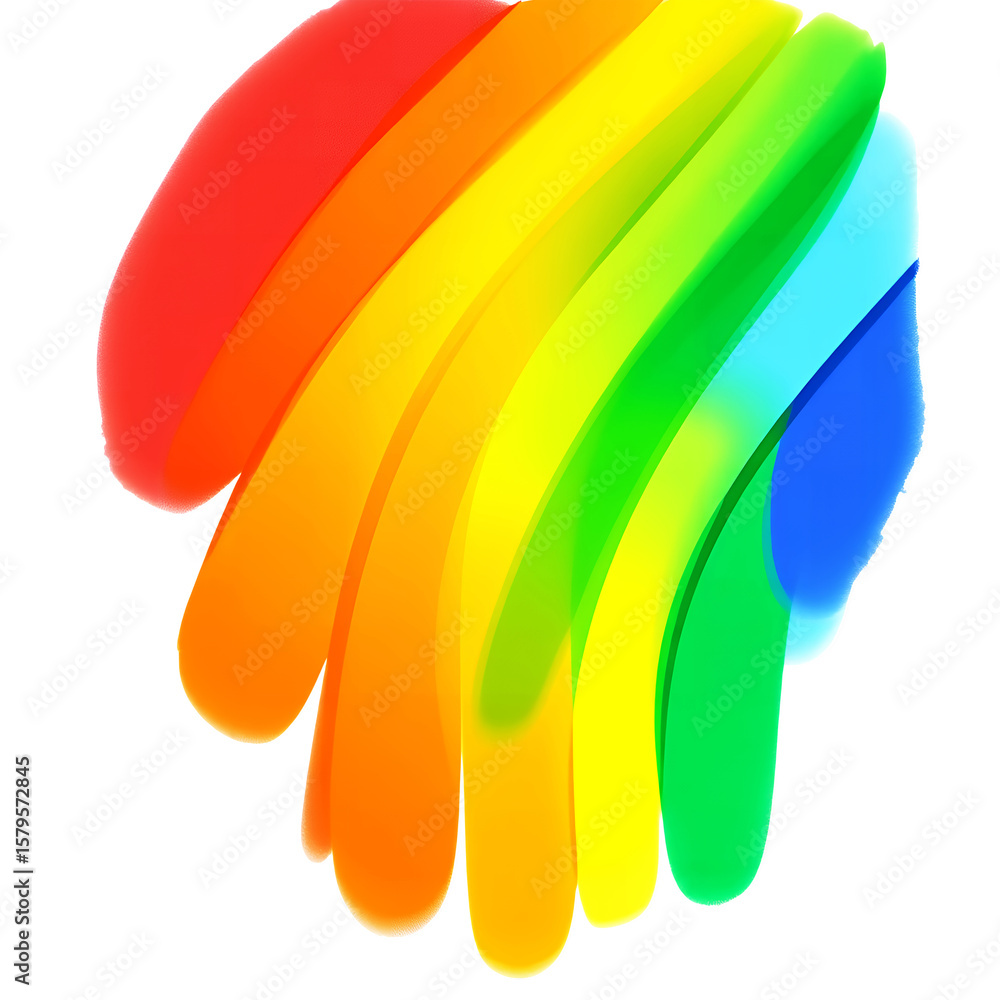 Poster abstract illustration of a rainbow colored handprint with dripping paint effect on transparent backg