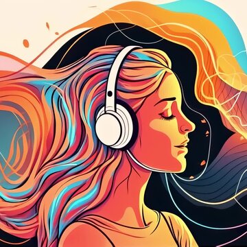 Healing Sounds and Sound Therapy, Sound bath, Singing bowls, Woman in headset in sound healing therapy and meditation, Healing, Relaxing Frequencies and Vibrations, Resonance, balanced chakras, energy