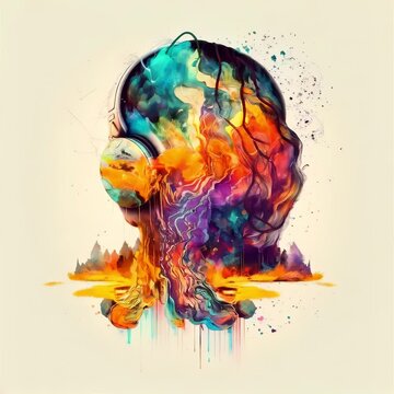 Healing Sounds and Sound Therapy, Sound bath, Singing bowls, Woman in headset in sound healing therapy and meditation, Healing, Relaxing Frequencies and Vibrations, Resonance, balanced chakras, energy