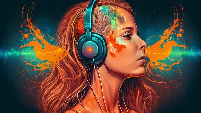 Healing Sounds and Sound Therapy, Sound bath, Singing bowls, Woman in headset in sound healing therapy and meditation, Healing, Relaxing Frequencies and Vibrations, Resonance, balanced chakras, energy