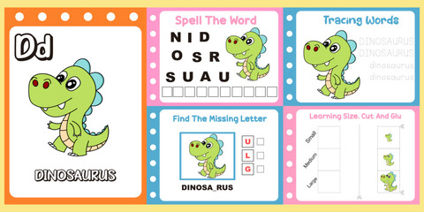 worksheets pack for kids a dino vector.