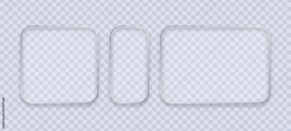 Poster different transparent square and rectangle glass frames on a checkered background for interface elem