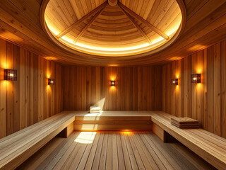 interior of wooden bathhouse sauna. wood-fired sauna. vaporarium