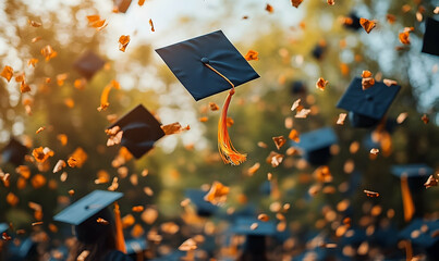 Graduation caps flying high celebrating academic success and future opportunities
