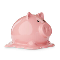 Melted piggy bank isolated on white background. 3d illustration.