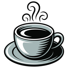 Obraz premium Stylized illustration of a steaming cup of coffee on a saucer