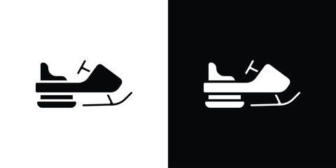 Snowmobile sport icon symbol in black and white color. Silhouette Styles.