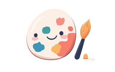 Cartoon paint palette and brush illustrated in flat style with vibrant colors and a creative vibe isolated on transparent background PNG