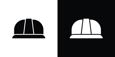 Safety helmet icon symbol in black and white color. Silhouette Styles.