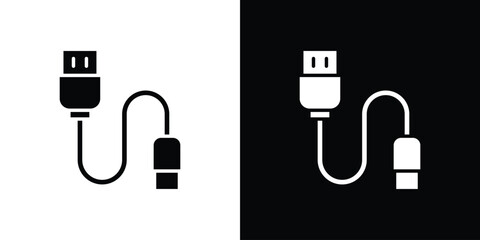 Phone cable icon symbol in black and white color. Silhouette Styles.