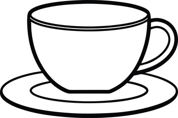 coffee cup with saucer icon line art vector illustration on transparent background