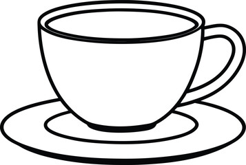 coffee cup with saucer icon line art vector illustration on transparent background