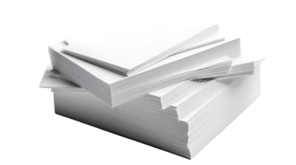 Close up shot showing a stack of white paper sheets on a black background in a studio setting