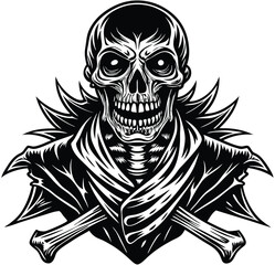This vintage grunge vector illustration depicts skull and crossbones with floral accents, a gothic symbol of death perfect for tattoo design or Halloween art