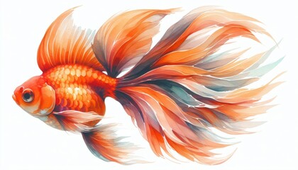 Fototapeta premium Watercolor Painting of an Orange Goldfish with Flowing Fins