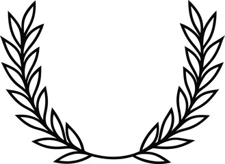 minimal laurel wreath icon line art vector illustration on transparent background	