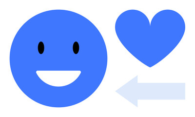 Bright blue smiling face, heart, and arrow indicating love, positivity, connection, and communication. Ideal for social media, relationships, wellness teamwork feedback positivity simple landing