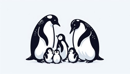 Obraz premium Penguin Family Illustration Pixel Art