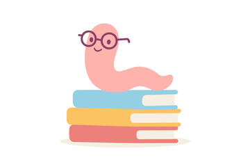 Cute Cartoon Worm on Colorful Books
