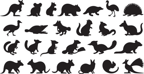 Australian animals silhouettes kangaroo koala