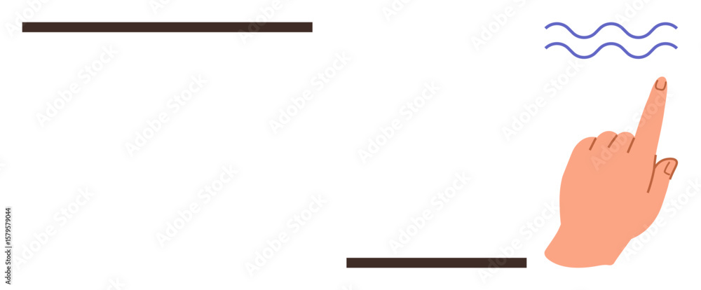 Poster hand pointing towards wavy lines conveying interaction, touch, and communication. ideal for technolo
